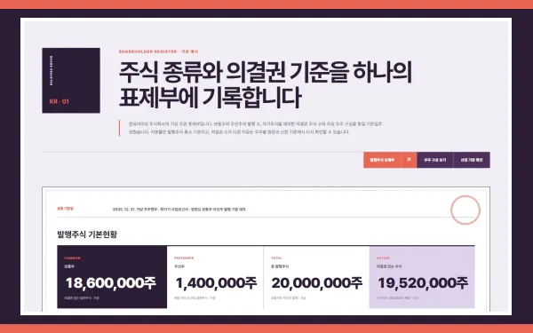 주주·주식 현황 블록 화면