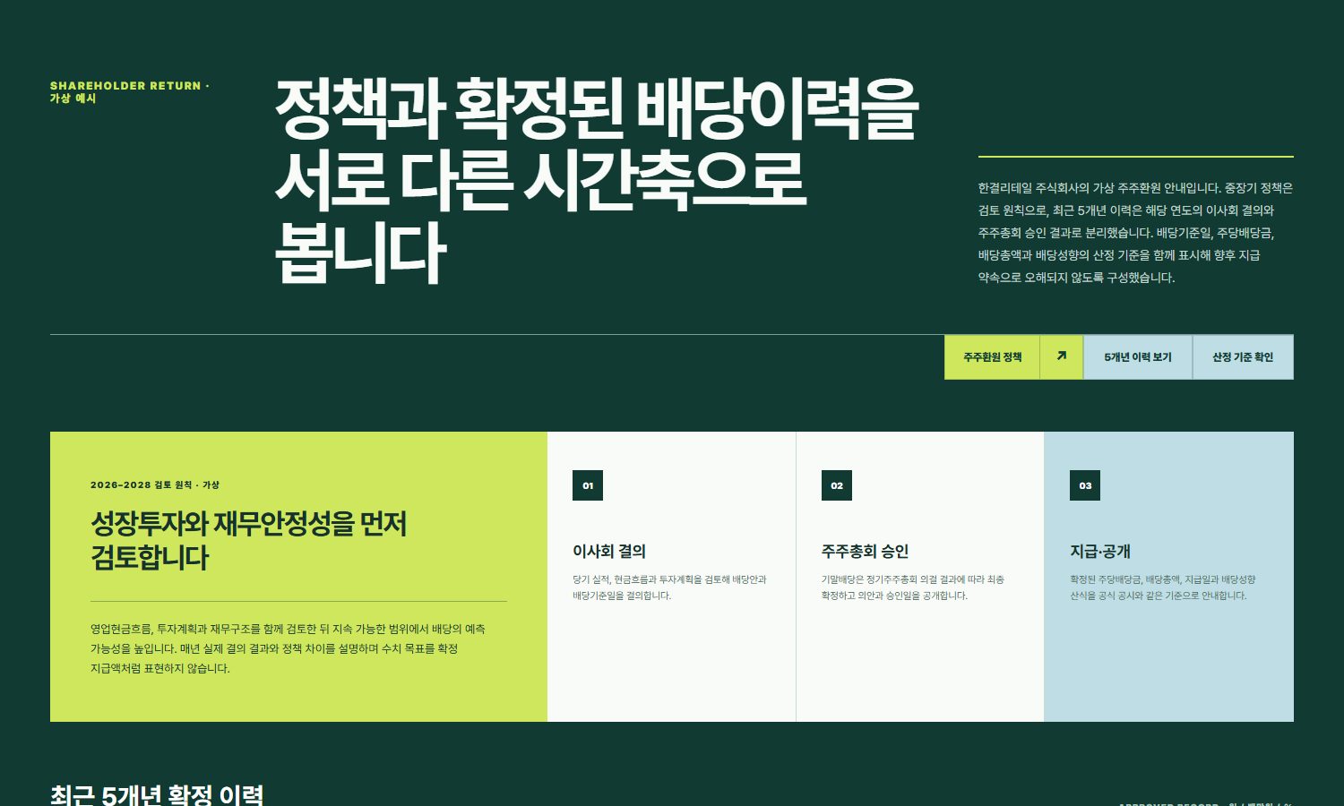 배당정책·배당이력 블록 화면